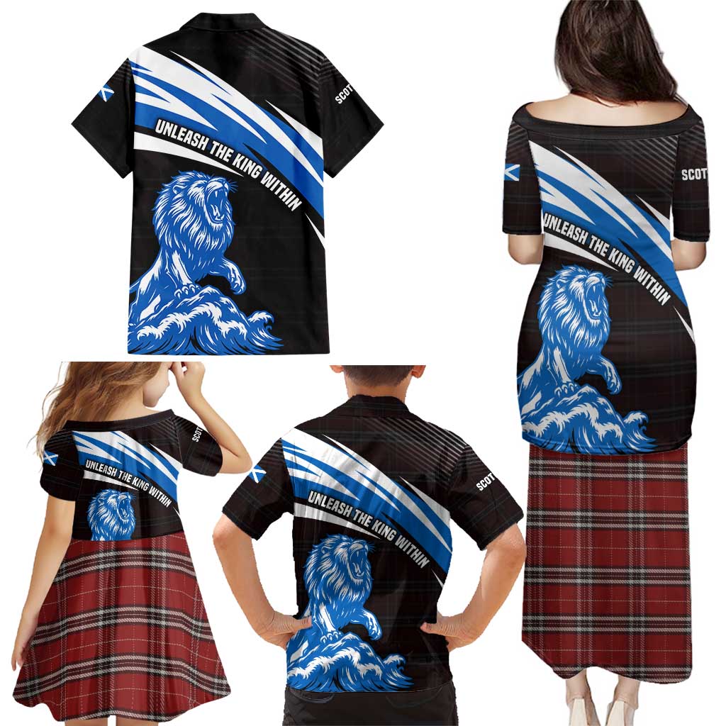 Scotland Lion Family Matching Puletasi and Hawaiian Shirt with Blue and White Saltire and Tartan Pattern - Wonder Print Shop