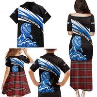 Scotland Lion Family Matching Puletasi and Hawaiian Shirt with Blue and White Saltire and Tartan Pattern - Wonder Print Shop