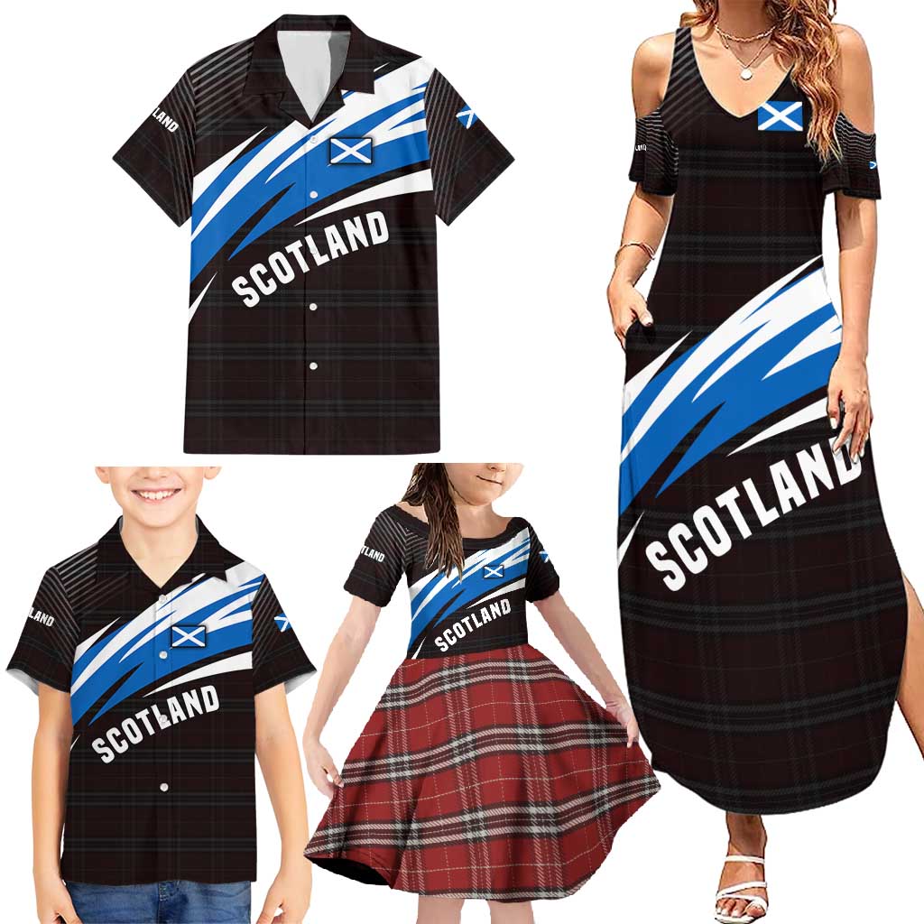 Scotland Lion Family Matching Summer Maxi Dress and Hawaiian Shirt with Blue and White Saltire and Tartan Pattern - Wonder Print Shop