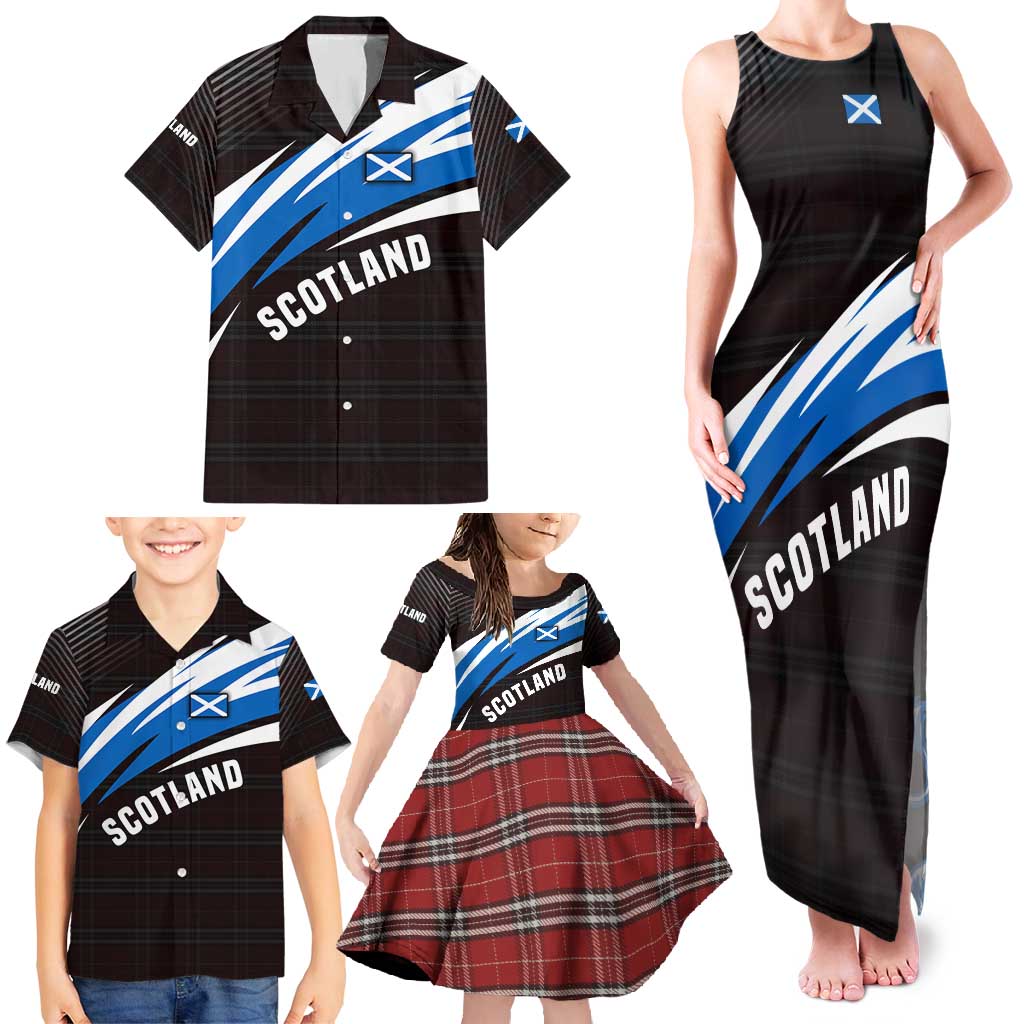 Scotland Lion Family Matching Tank Maxi Dress and Hawaiian Shirt with Blue and White Saltire and Tartan Pattern - Wonder Print Shop