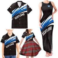 Scotland Lion Family Matching Tank Maxi Dress and Hawaiian Shirt with Blue and White Saltire and Tartan Pattern - Wonder Print Shop