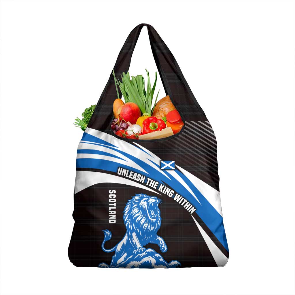 Scotland Lion Grocery Bag with Blue and White Saltire and Tartan Pattern - Wonder Print Shop