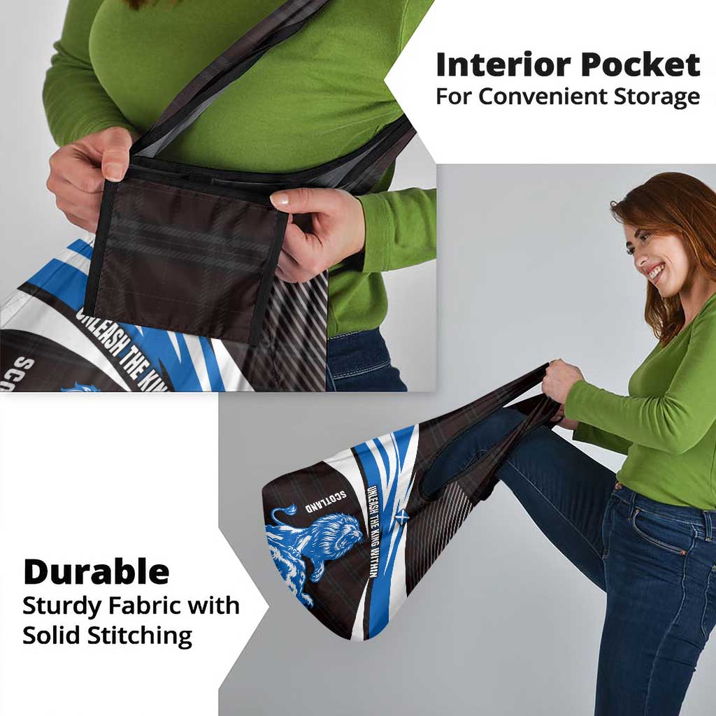 Scotland Lion Grocery Bag with Blue and White Saltire and Tartan Pattern - Wonder Print Shop