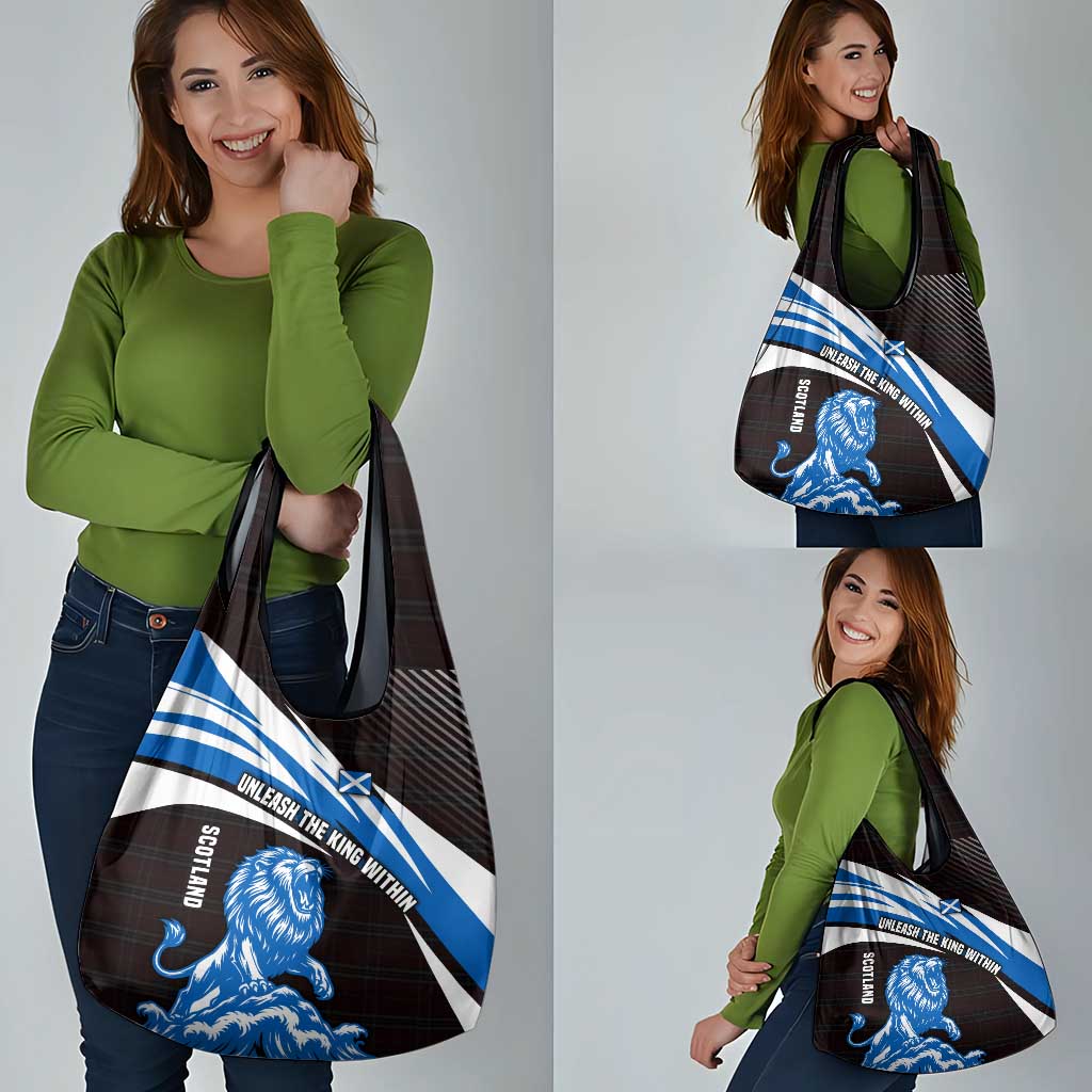 Scotland Lion Grocery Bag with Blue and White Saltire and Tartan Pattern - Wonder Print Shop