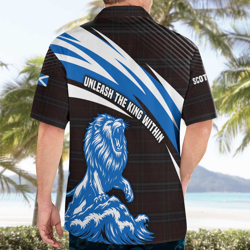 Scotland Lion Hawaiian Shirt with Blue and White Saltire and Tartan Pattern - Wonder Print Shop