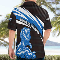 Scotland Lion Hawaiian Shirt with Blue and White Saltire and Tartan Pattern - Wonder Print Shop