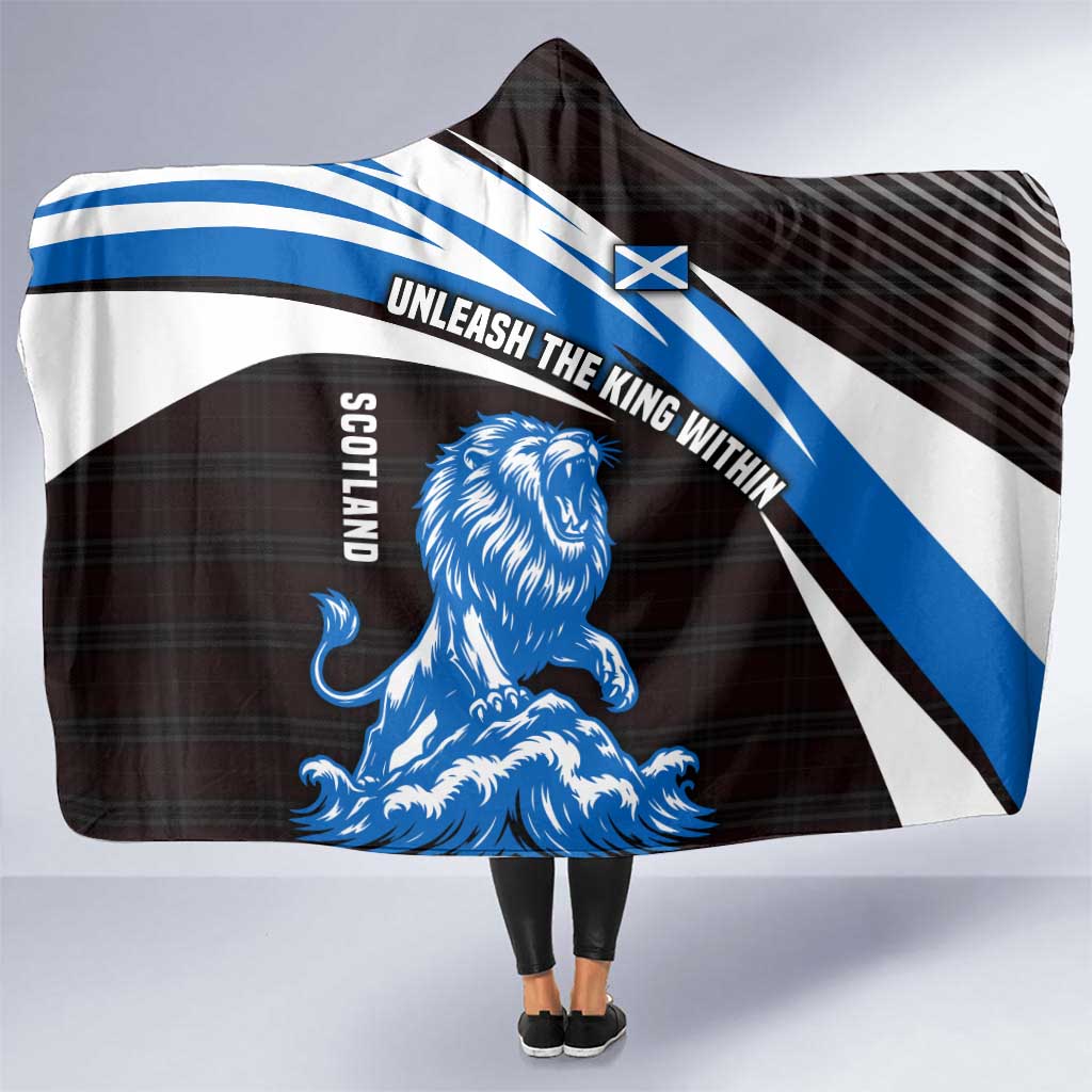 Scotland Lion Hooded Blanket with Blue and White Saltire and Tartan Pattern - Wonder Print Shop