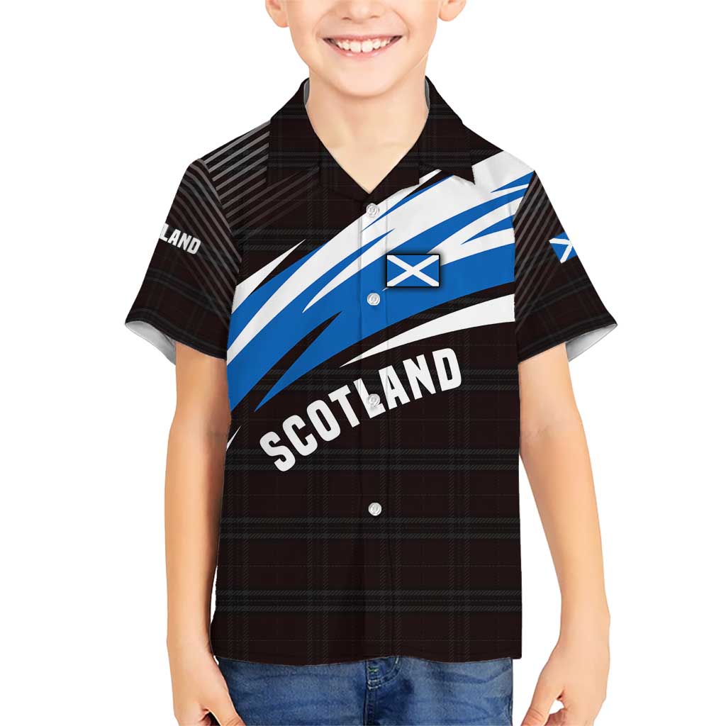 Scotland Lion Kid Hawaiian Shirt with Blue and White Saltire and Tartan Pattern - Wonder Print Shop