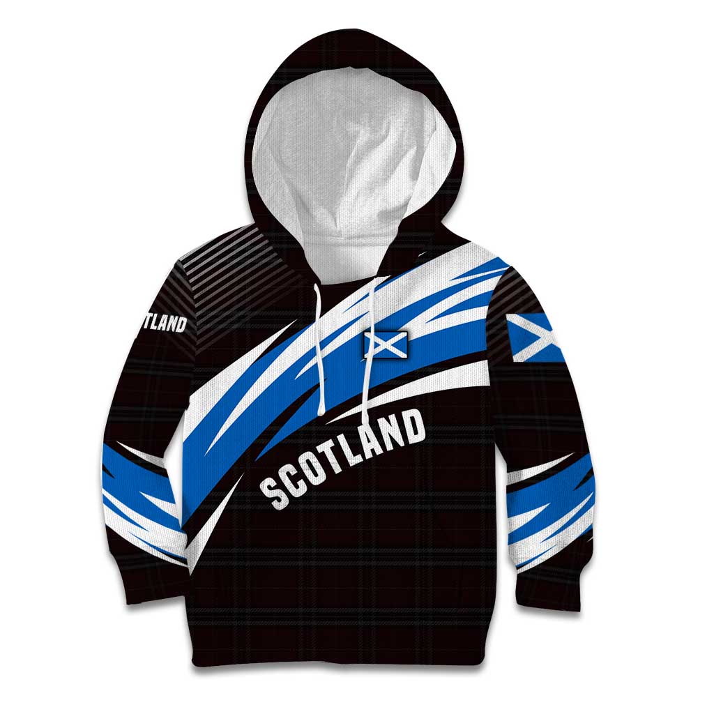 Scotland Lion Kid Hoodie with Blue and White Saltire and Tartan Pattern - Wonder Print Shop