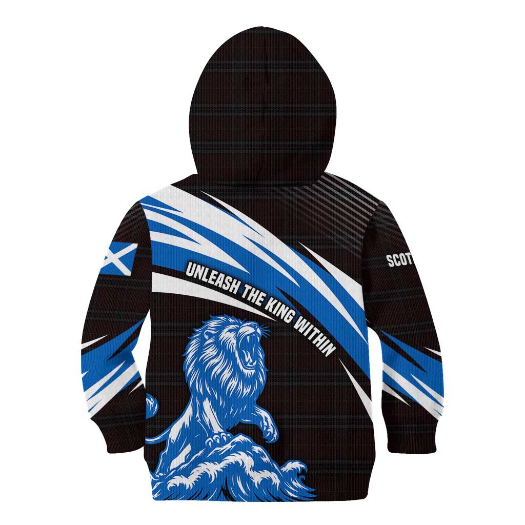 Scotland Lion Kid Hoodie with Blue and White Saltire and Tartan Pattern - Wonder Print Shop