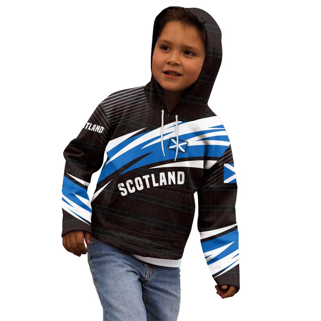 Scotland Lion Kid Hoodie with Blue and White Saltire and Tartan Pattern - Wonder Print Shop