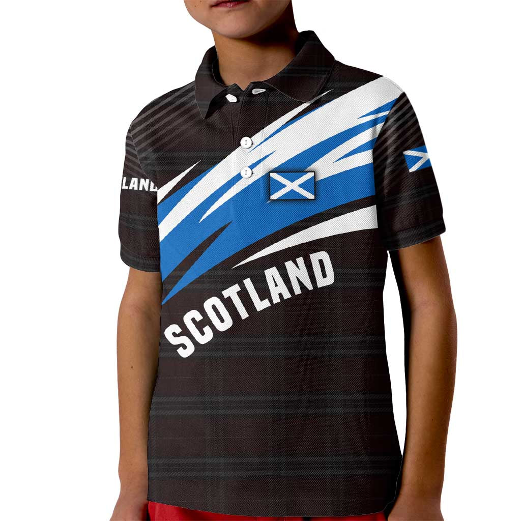 Scotland Lion Kid Polo Shirt with Blue and White Saltire and Tartan Pattern - Wonder Print Shop