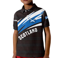 Scotland Lion Kid Polo Shirt with Blue and White Saltire and Tartan Pattern - Wonder Print Shop