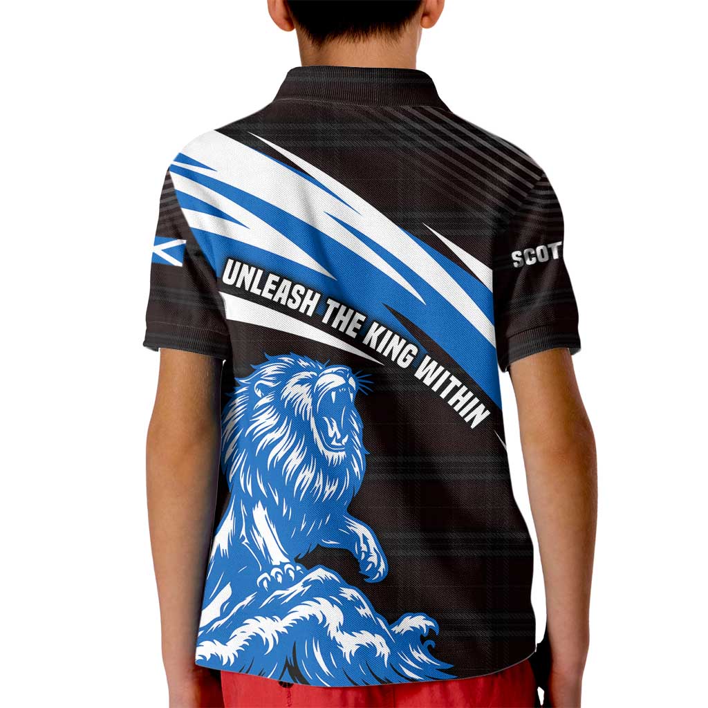 Scotland Lion Kid Polo Shirt with Blue and White Saltire and Tartan Pattern - Wonder Print Shop