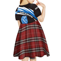 Scotland Lion Kid Short Sleeve Dress with Blue and White Saltire and Tartan Pattern - Wonder Print Shop