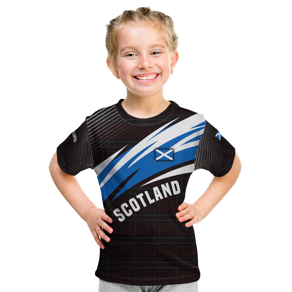 Scotland Lion Kid T Shirt with Blue and White Saltire and Tartan Pattern - Wonder Print Shop