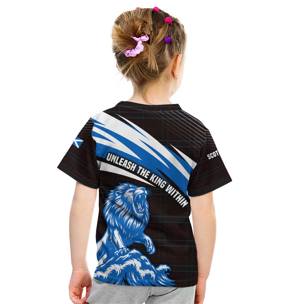 Scotland Lion Kid T Shirt with Blue and White Saltire and Tartan Pattern - Wonder Print Shop