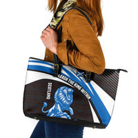 Scotland Lion Leather Tote Bag with Blue and White Saltire and Tartan Pattern - Wonder Print Shop