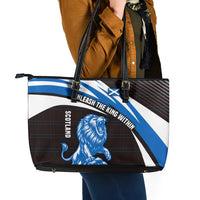 Scotland Lion Leather Tote Bag with Blue and White Saltire and Tartan Pattern - Wonder Print Shop