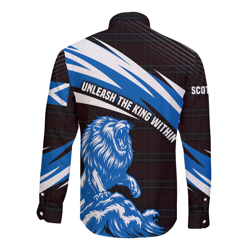 Scotland Lion Long Sleeve Button Shirt with Blue and White Saltire and Tartan Pattern - Wonder Print Shop