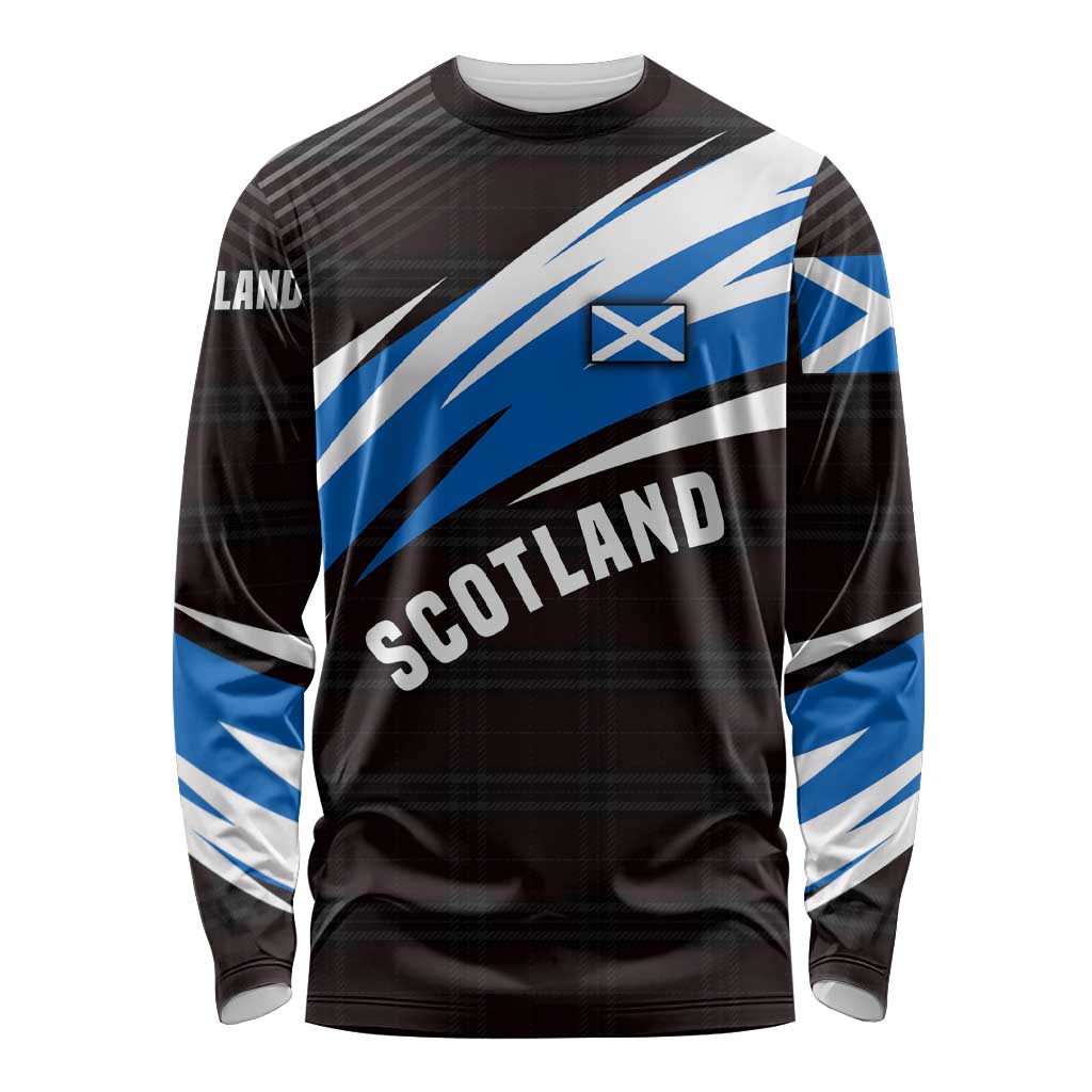 Scotland Lion Long Sleeve Shirt with Blue and White Saltire and Tartan Pattern - Wonder Print Shop