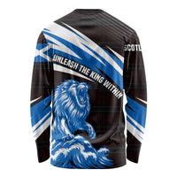 Scotland Lion Long Sleeve Shirt with Blue and White Saltire and Tartan Pattern - Wonder Print Shop