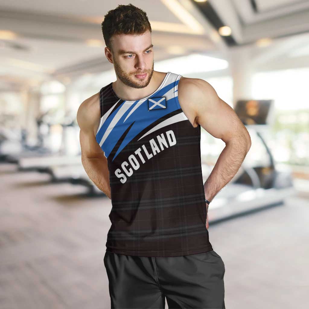 Scotland Lion Men Tank Top with Blue and White Saltire and Tartan Pattern - Wonder Print Shop