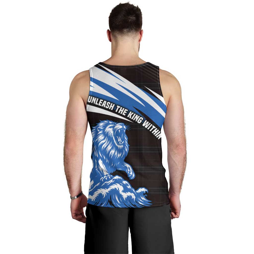 Scotland Lion Men Tank Top with Blue and White Saltire and Tartan Pattern - Wonder Print Shop