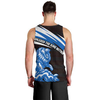 Scotland Lion Men Tank Top with Blue and White Saltire and Tartan Pattern - Wonder Print Shop