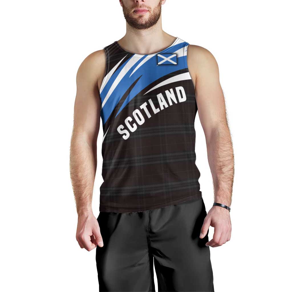 Scotland Lion Men Tank Top with Blue and White Saltire and Tartan Pattern - Wonder Print Shop