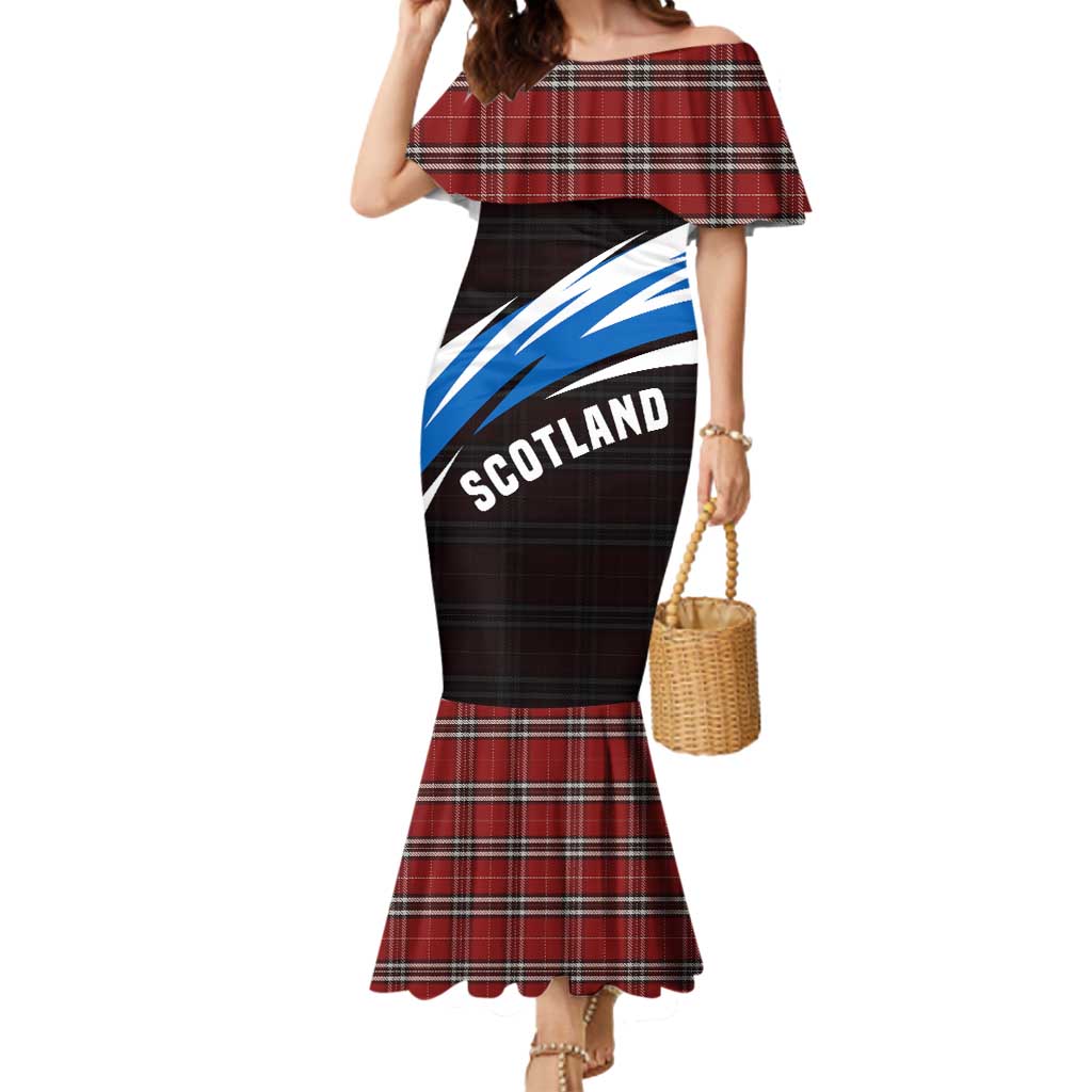 Scotland Lion Mermaid Dress with Blue and White Saltire and Tartan Pattern - Wonder Print Shop