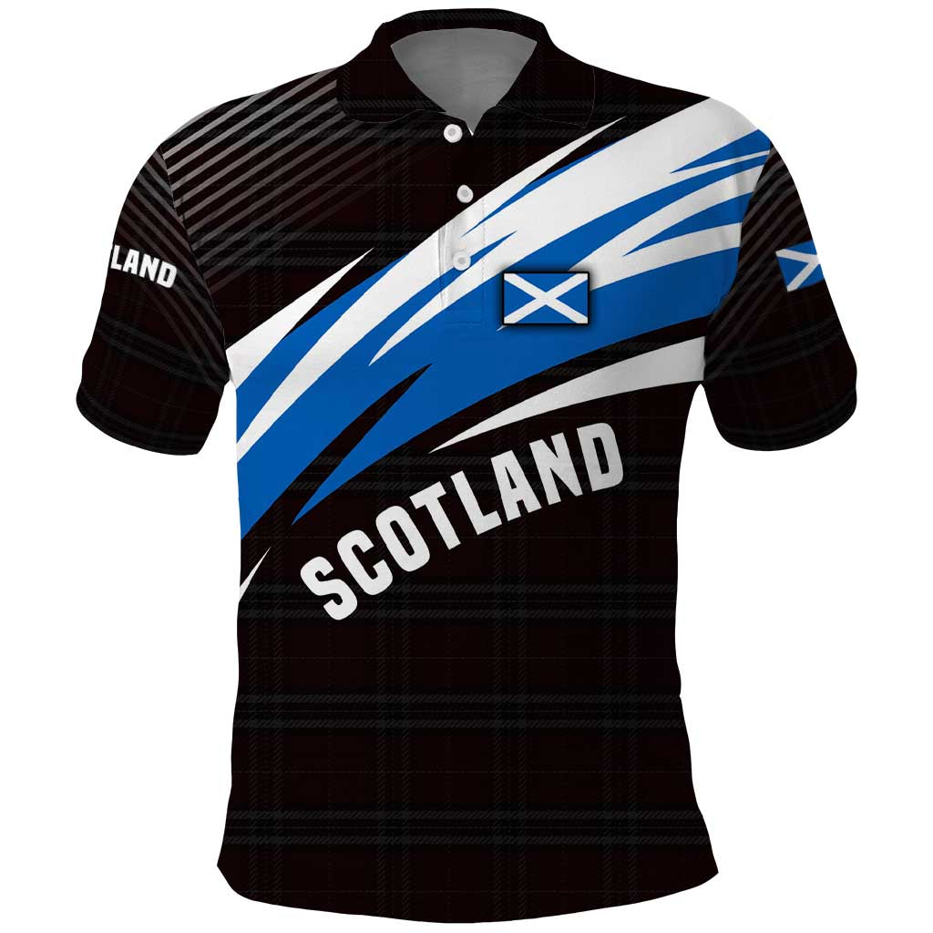 Scotland Lion Polo Shirt with Blue and White Saltire and Tartan Pattern - Wonder Print Shop