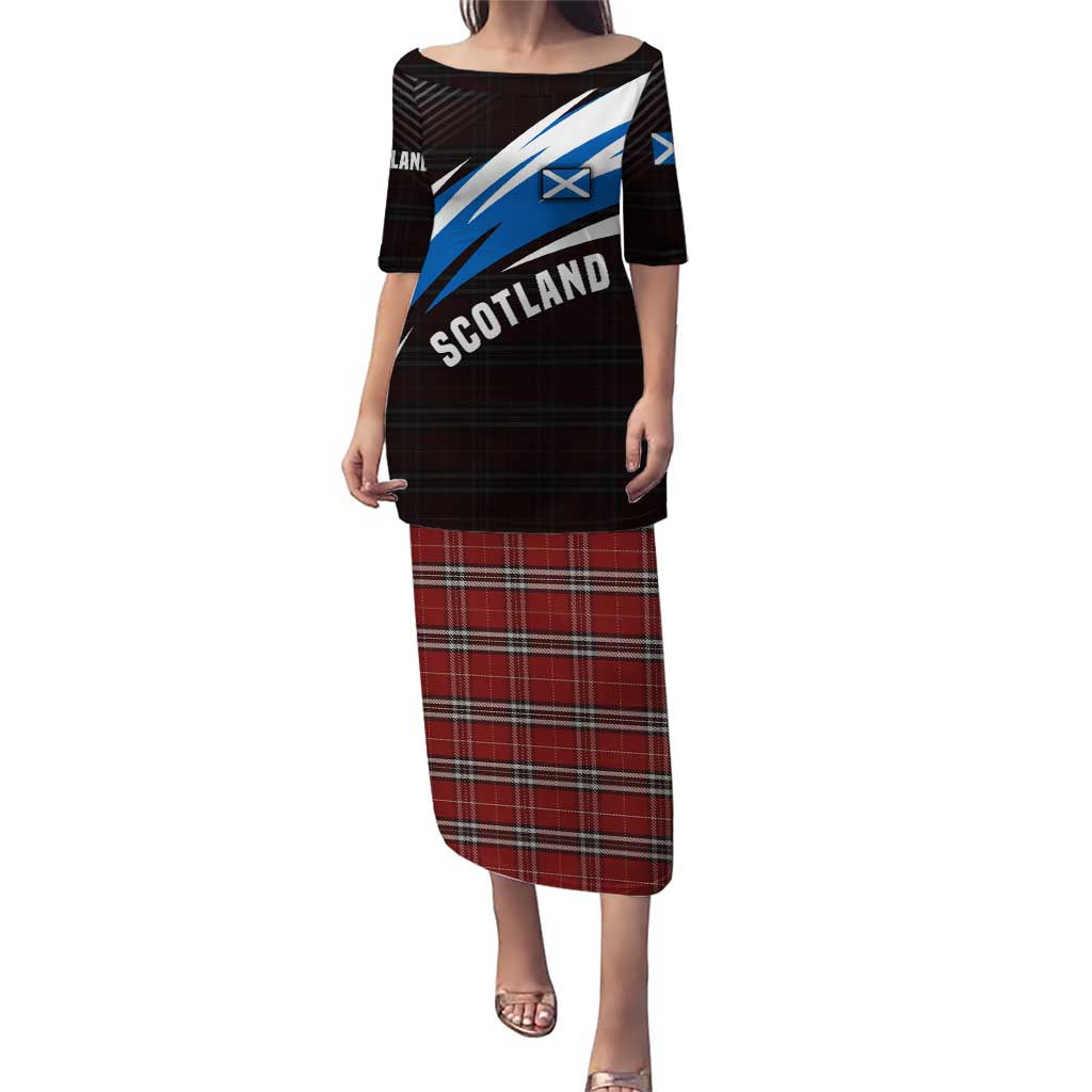 Scotland Lion Puletasi with Blue and White Saltire and Tartan Pattern - Wonder Print Shop