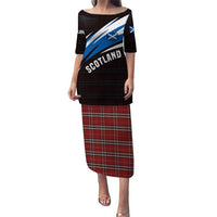 Scotland Lion Puletasi with Blue and White Saltire and Tartan Pattern - Wonder Print Shop