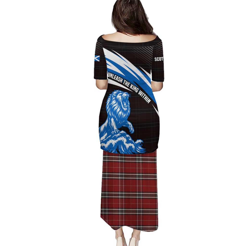 Scotland Lion Puletasi with Blue and White Saltire and Tartan Pattern - Wonder Print Shop