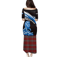 Scotland Lion Puletasi with Blue and White Saltire and Tartan Pattern - Wonder Print Shop