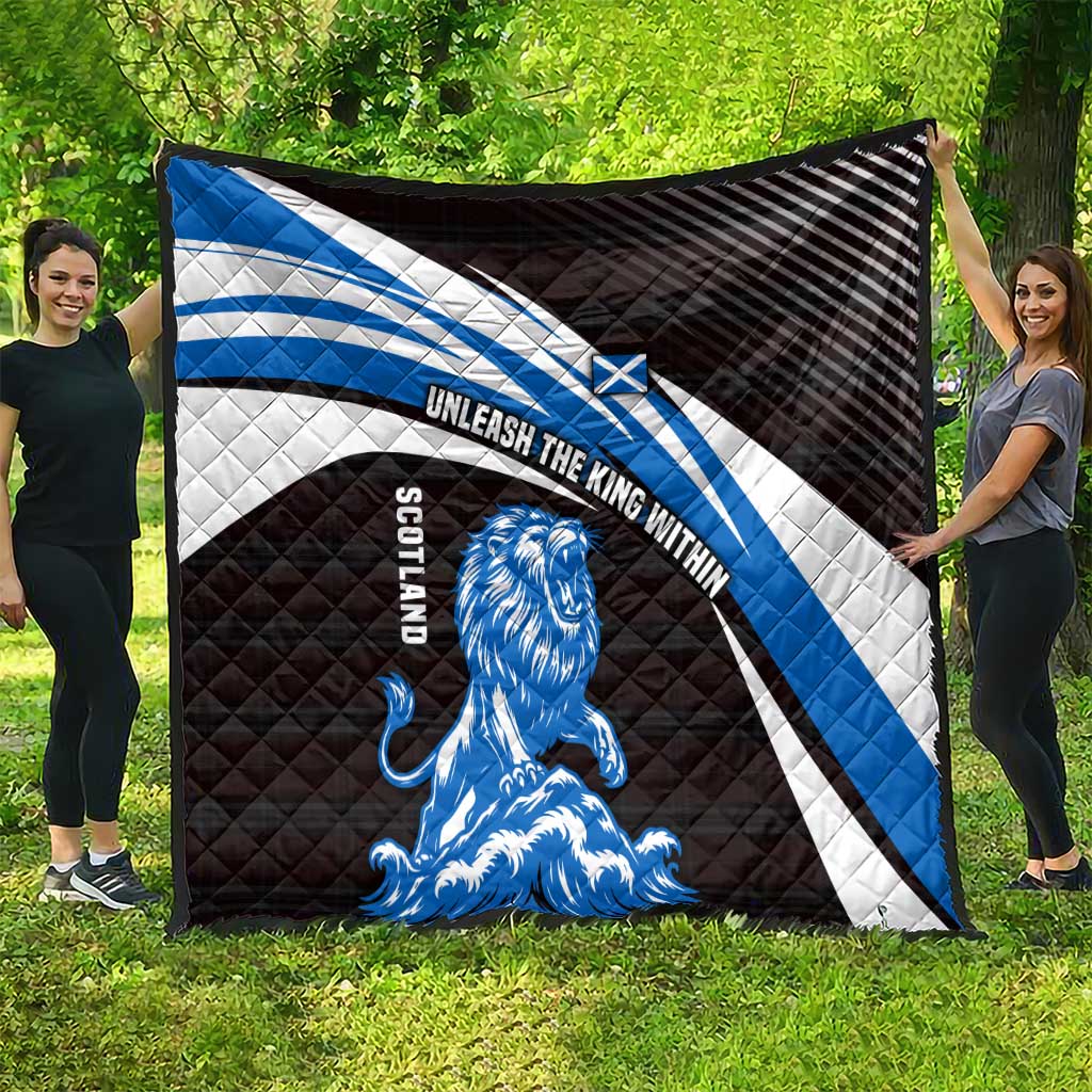 Scotland Lion Quilt with Blue and White Saltire and Tartan Pattern - Wonder Print Shop