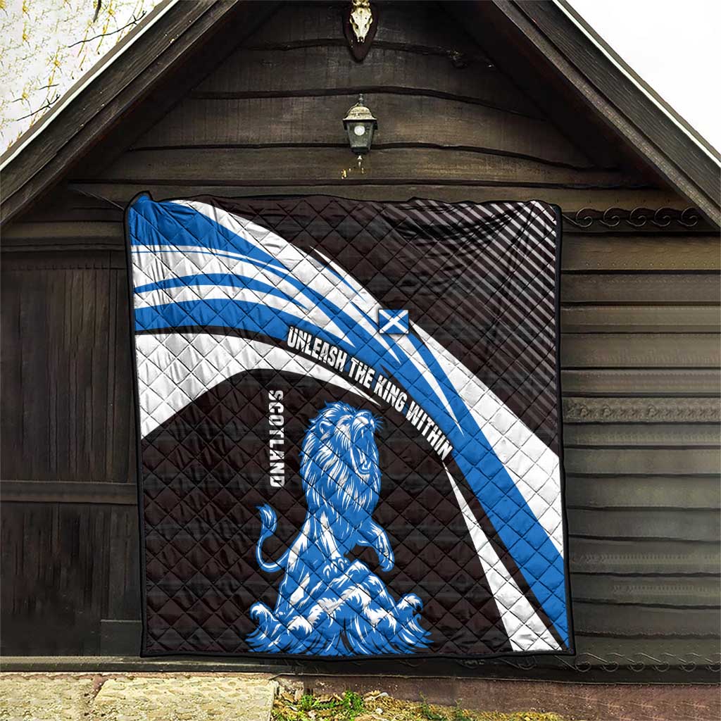 Scotland Lion Quilt with Blue and White Saltire and Tartan Pattern - Wonder Print Shop