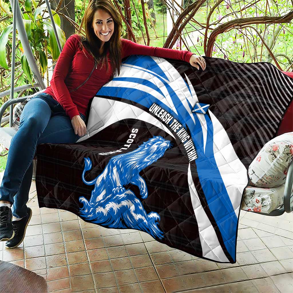 Scotland Lion Quilt with Blue and White Saltire and Tartan Pattern - Wonder Print Shop
