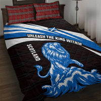 Scotland Lion Quilt Bed Set with Blue and White Saltire and Tartan Pattern - Wonder Print Shop