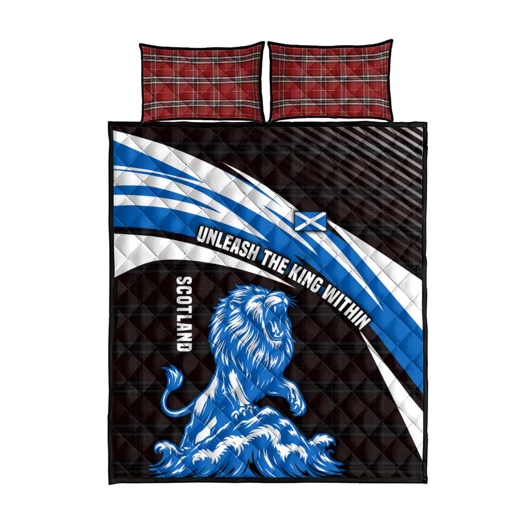 Scotland Lion Quilt Bed Set with Blue and White Saltire and Tartan Pattern - Wonder Print Shop