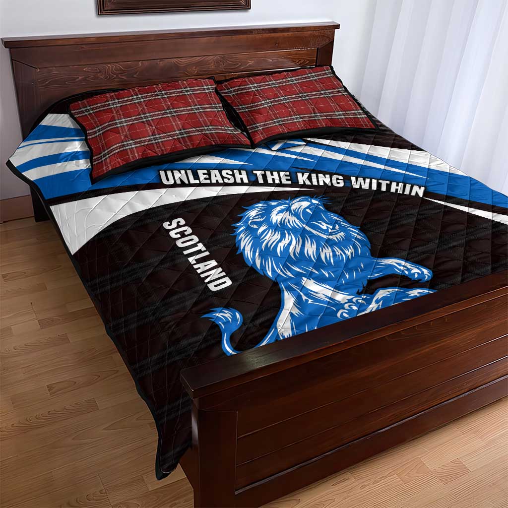 Scotland Lion Quilt Bed Set with Blue and White Saltire and Tartan Pattern - Wonder Print Shop
