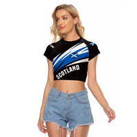 Scotland Lion Raglan Cropped T Shirt with Blue and White Saltire and Tartan Pattern - Wonder Print Shop