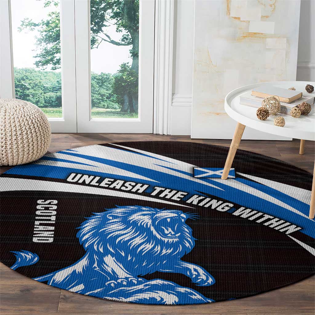 Scotland Lion Round Carpet with Blue and White Saltire and Tartan Pattern - Wonder Print Shop