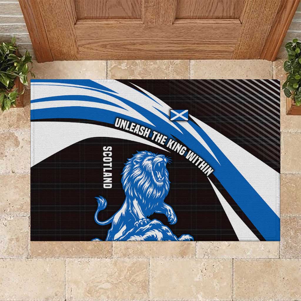 Scotland Lion Rubber Doormat with Blue and White Saltire and Tartan Pattern - Wonder Print Shop