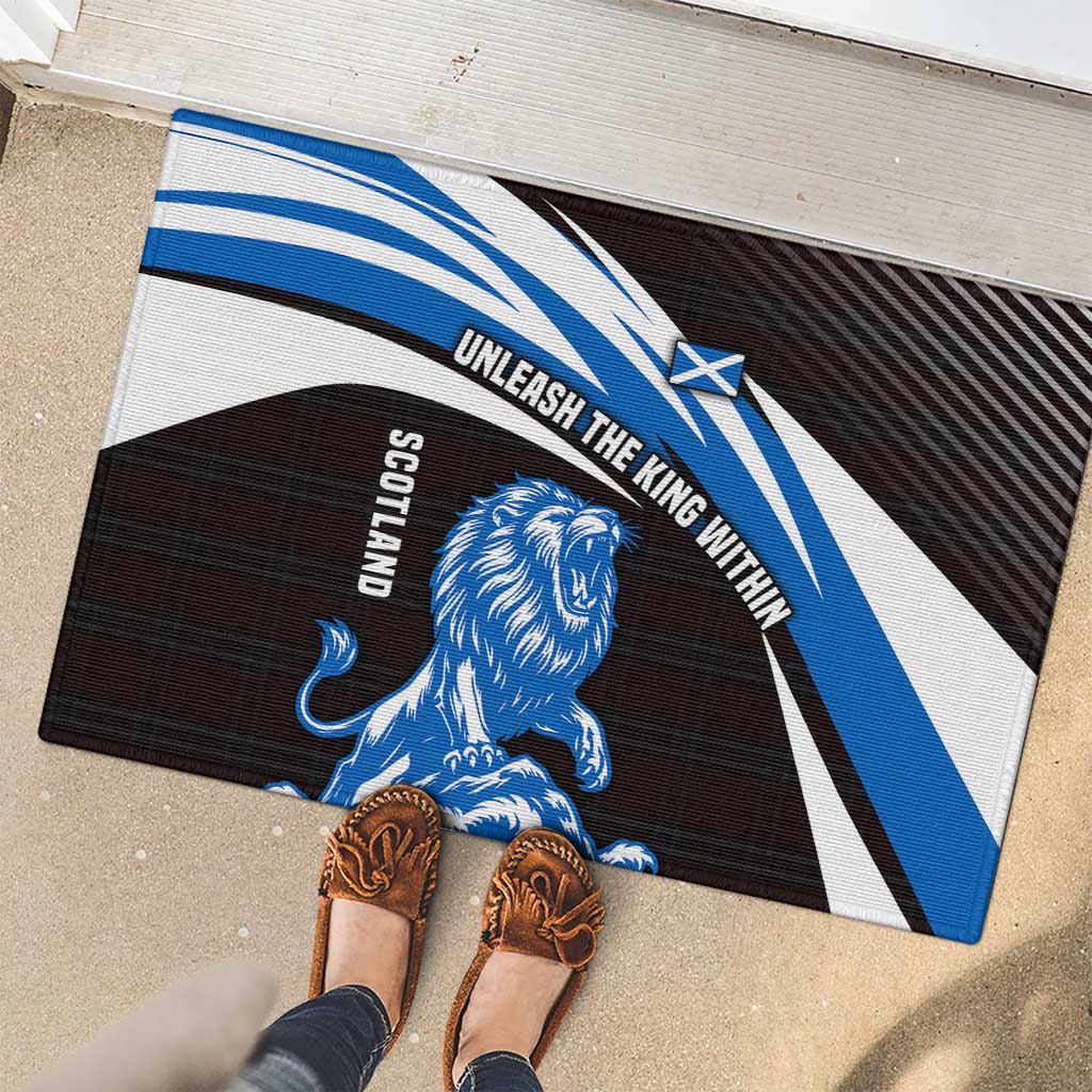 Scotland Lion Rubber Doormat with Blue and White Saltire and Tartan Pattern - Wonder Print Shop
