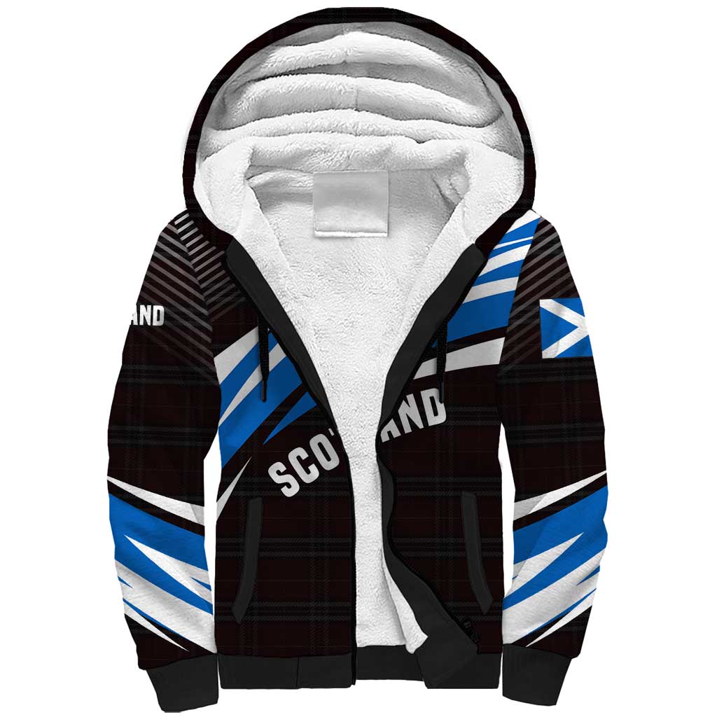 Scotland Lion Sherpa Hoodie with Blue and White Saltire and Tartan Pattern - Wonder Print Shop