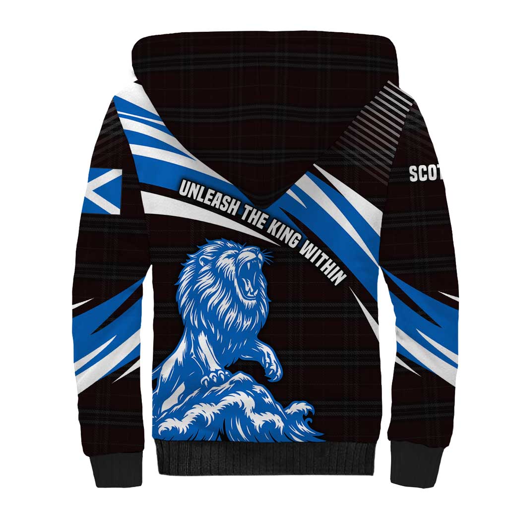 Scotland Lion Sherpa Hoodie with Blue and White Saltire and Tartan Pattern - Wonder Print Shop