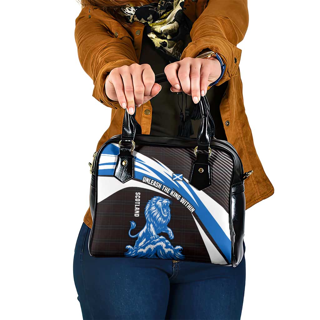 Scotland Lion Shoulder Handbag with Blue and White Saltire and Tartan Pattern - Wonder Print Shop