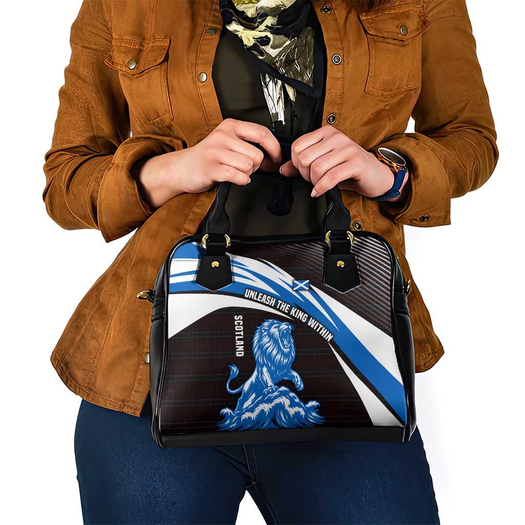 Scotland Lion Shoulder Handbag with Blue and White Saltire and Tartan Pattern - Wonder Print Shop